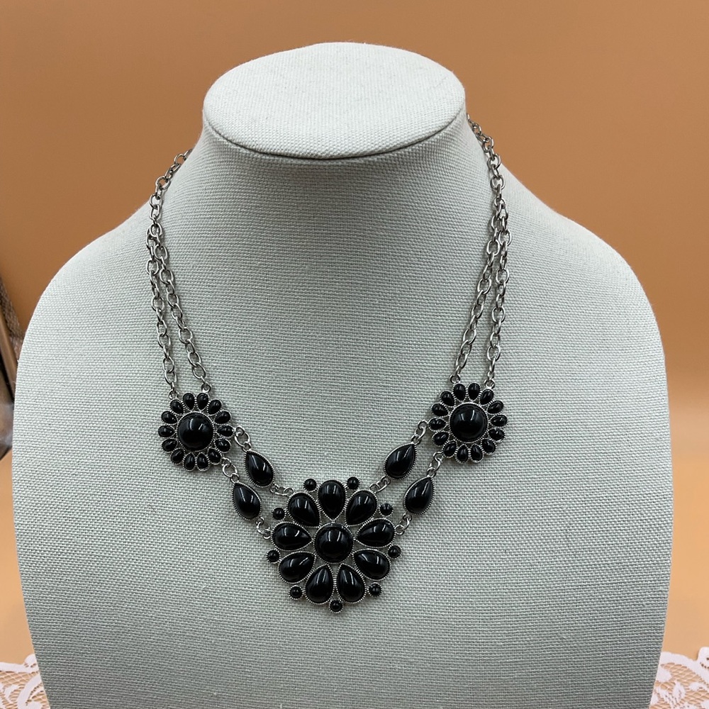 Black Cabochons Statement Necklace - image 1